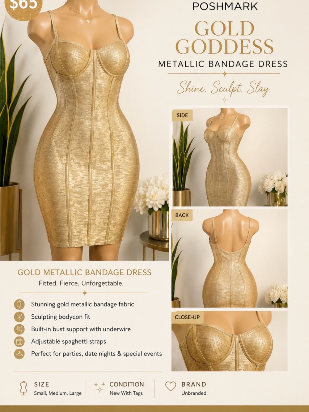 Gold Metallic Bandage Bodycon Dress - Unbranded showstopper
